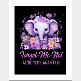 Forget Me Not Alzheimer's Awareness Month Elephant Flower Posters and Art